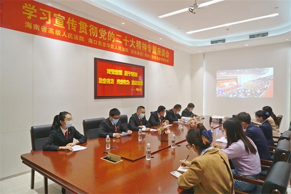 省高院、龙华区法院团委、龙泉法庭、深免集体（海南）运营总部有限公司等有关人员共同开展学习宣传贯彻党的二十大精神专题学习座谈会